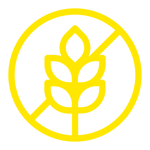Yellow icon of a wheat stalk with a circle around it on a white background