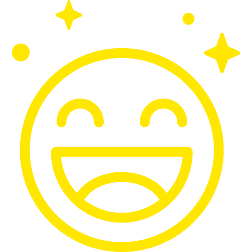 Yellow smiley face icon with stars on a white background